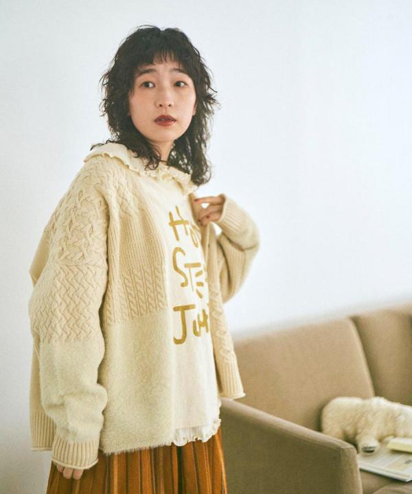 パッチワークフェザーラム カーディガン