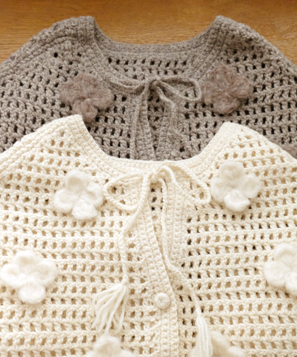 ロービングウールフラワーモチーフ　2wayベスト