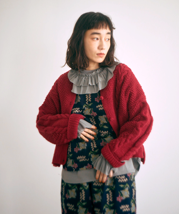 ロービングウールケーブルニット　カーディガン