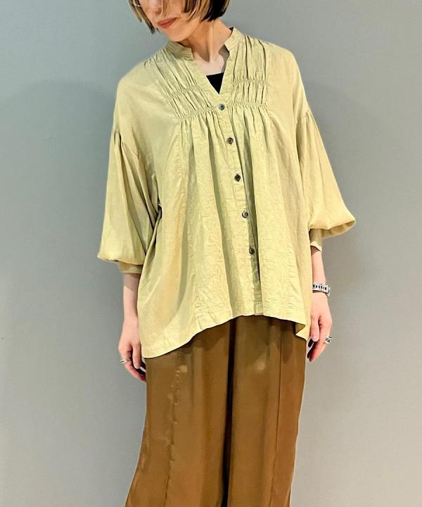 レーヨン/コットンジャガード スタンドカラーシャツ