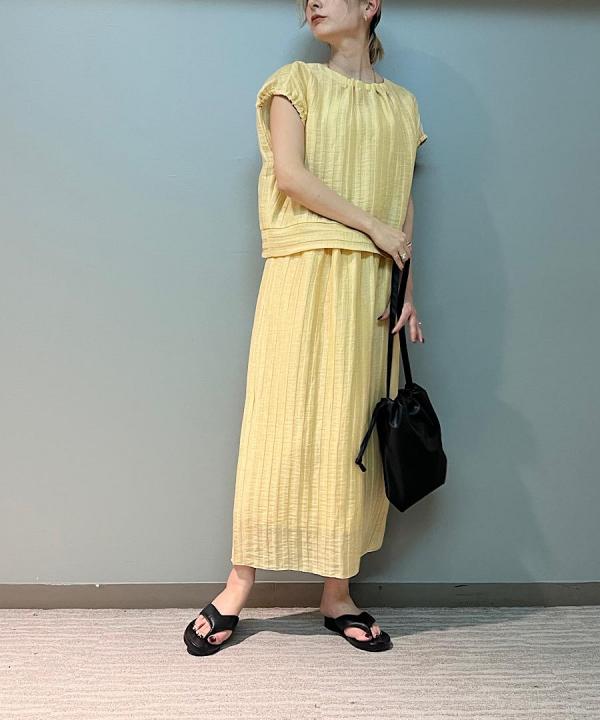 ACAR リネンナイロンジャガード Iラインロングスカート