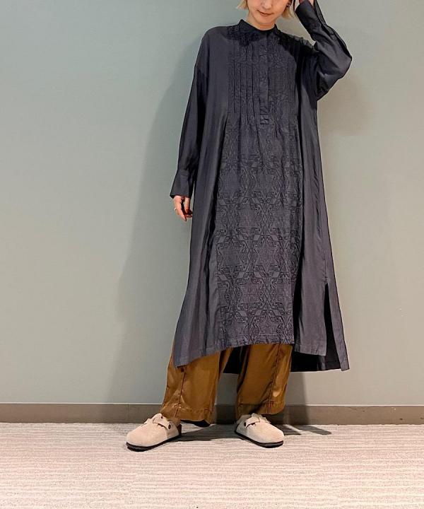 レーヨン/コットンジャガード ロングワンピース