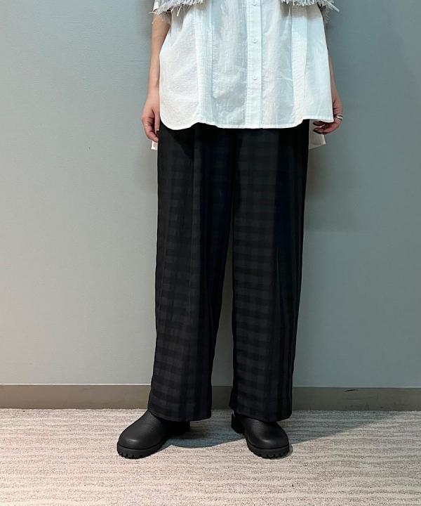 ポリエステル・サッカーチェック カカトレスパンツ