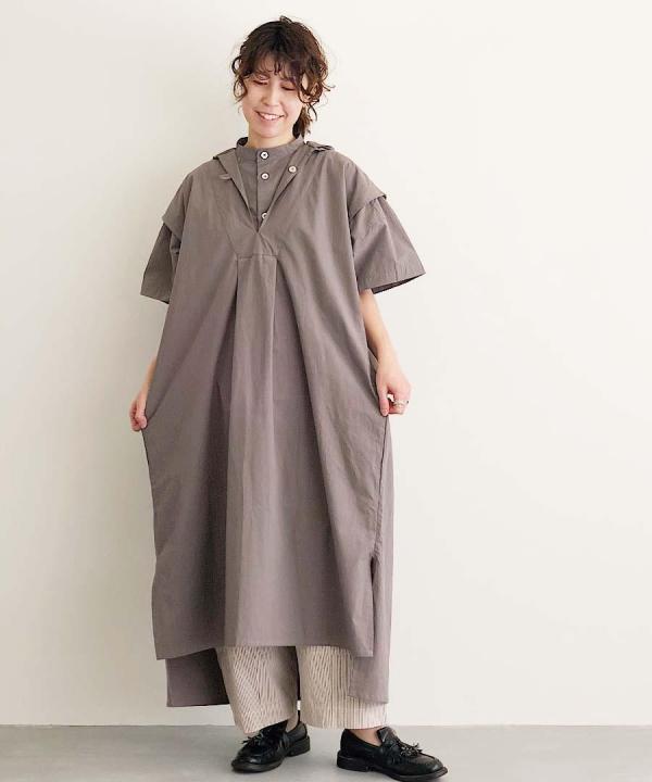 Sleeveless Hooded Shirts Dress - Cambric