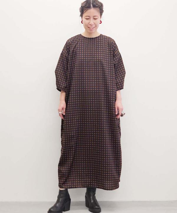 Half Sleeve Long Smock Dress - Gingham Print