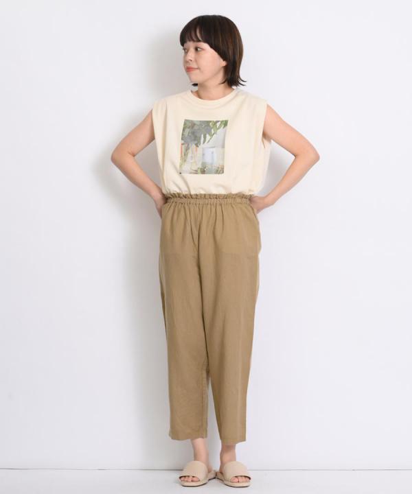 リネンコットン　クロップドテーパードパンツ