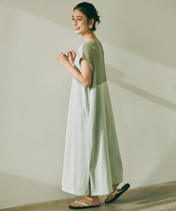 wrinkled cotton バックシアーワンピース