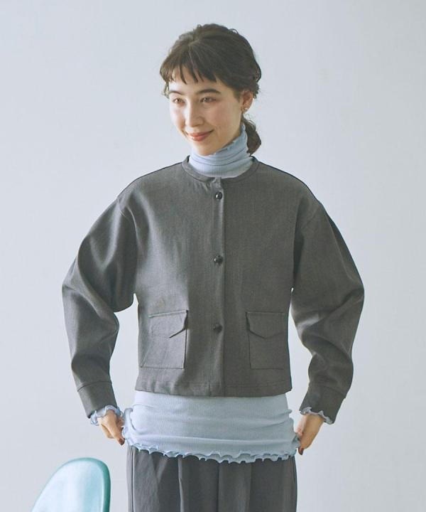 light strech denim ノーカラーブルゾン