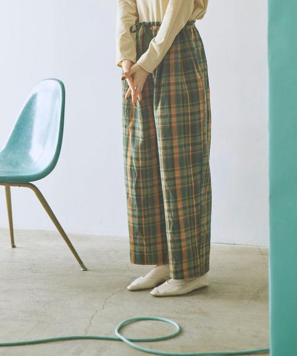 old slub check タックワイドパンツ