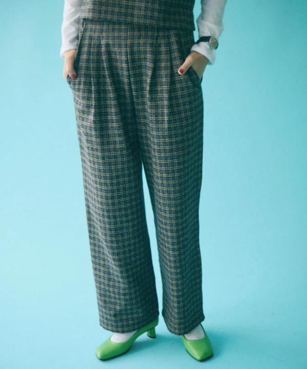 twill mini check 2タックパンツ