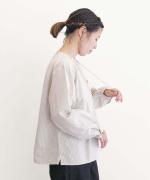 Gathered Neck Mini Stripe Shirt
