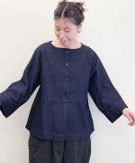 Half Placket Cotton Denim Smock