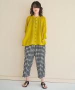ギンガムチェックプリント　ギャザーパンツ