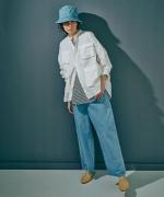 ライトポプリン&コットンビッグメッシュ　ポケットブラウス