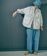 ライトポプリン&コットンビッグメッシュ　ポケットブラウス