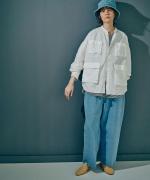 ライトポプリン&コットンビッグメッシュ　ポケットブラウス