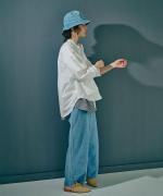 ライトポプリン&コットンビッグメッシュ　ポケットブラウス