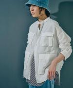 ライトポプリン&コットンビッグメッシュ　ポケットブラウス