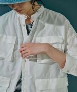 ライトポプリン&コットンビッグメッシュ　ポケットブラウス