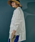 ライトポプリン&コットンビッグメッシュ　ポケットブラウス