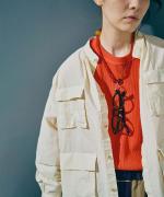 ライトポプリン&コットンビッグメッシュ　ポケットブラウス