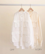 ライトポプリン&コットンビッグメッシュ　ポケットブラウス
