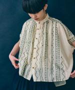 コットンガーゼクロスステッチ刺繍 ブラウス