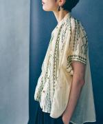 コットンガーゼクロスステッチ刺繍 ブラウス