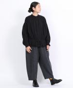 コットンストライプ　裾フリルブラウス