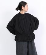 コットンストライプ　裾フリルブラウス