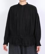 コットンストライプ　裾フリルブラウス