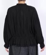 コットンストライプ　裾フリルブラウス