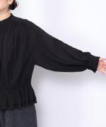 コットンストライプ　裾フリルブラウス