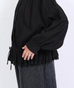 コットンストライプ　裾フリルブラウス