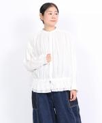 コットンストライプ　裾フリルブラウス