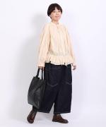 コットンストライプ　裾フリルブラウス