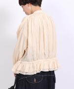 コットンストライプ　裾フリルブラウス