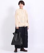 コットンストライプ　裾フリルブラウス