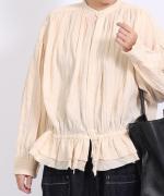 コットンストライプ　裾フリルブラウス