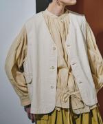 コットンストライプ　裾フリルブラウス