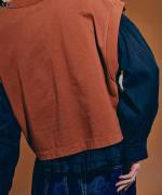 コットンストライプ　裾フリルブラウス