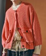 コットンストライプ　裾フリルブラウス