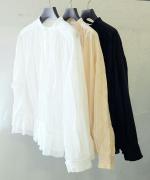 コットンストライプ　裾フリルブラウス