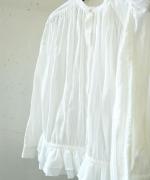 コットンストライプ　裾フリルブラウス