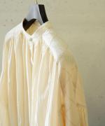 コットンストライプ　裾フリルブラウス