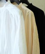 コットンストライプ　裾フリルブラウス