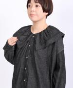 綿麻ライトオンスデニム　衿刺繍ブラウス