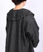 綿麻ライトオンスデニム　衿刺繍ブラウス