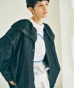 綿麻ライトオンスデニム　衿刺繍ブラウス