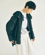 綿麻ライトオンスデニム　衿刺繍ブラウス